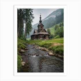 Wooden Church In The Mountains Art Print