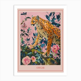 Floral Animal Painting Cougar 2 Poster Art Print