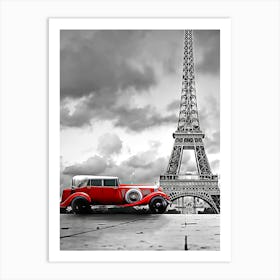 Car and Eiffel Tower Art Print