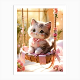 Cute Kitten On Swing 1 Art Print