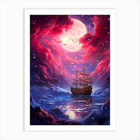 Ship In The Moonlight Art Print