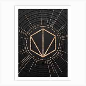 Geometric Glyph Symbol in Gold with Radial Array Lines on Dark Gray n.0029 Art Print