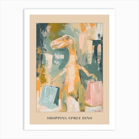 Pastel Dinosaur With Shopping Bags Poster Art Print
