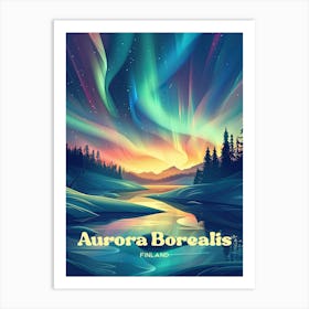 Aurora Borealis Finland Northern Lights Digital Travel Art Art Print