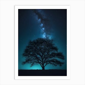 Lone Tree In The Night Sky and milky way Art Print
