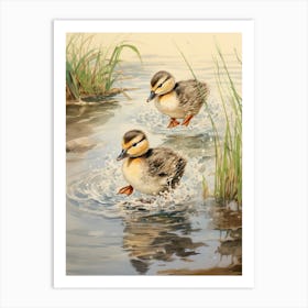 Ducklings Splashing Around 1 Art Print