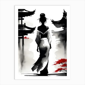 Traditional Japanese Art Style Geisha Girl 3 Art Print