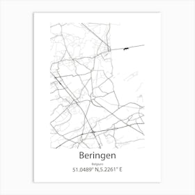 Beringen,Belgium Minimalist Map Art Print