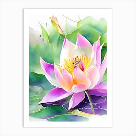 Lotus Flower In Garden Watercolour 2 Art Print