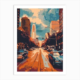 Duotone Illustration South Congress Avenue Austin Texas 4 Art Print