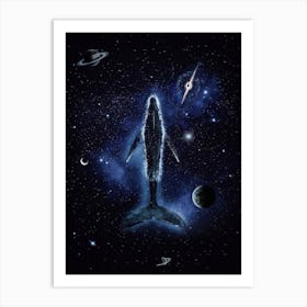 Blue Whale In The Middle Of A Spatial Ocean 1 Art Print