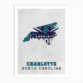 Charlotte Hornets Charlotte North Carolina State Map Art Print