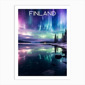 Colourful Finland Northern Lights travel poster Art Print Art Print