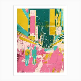 Akihabara Street Scene Duotone Silkscreen Art Print