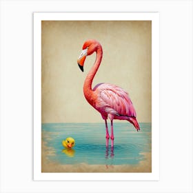 Flamingo And Duck Art Print