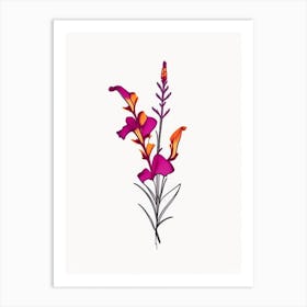 Snapdragon Floral Minimal Line Drawing 5 Flower Art Print