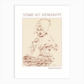 Line Art Minimalist – Schöne Mit Weinkaraffe – Leopold Schmutzler – Classic Painting 1 Art Print