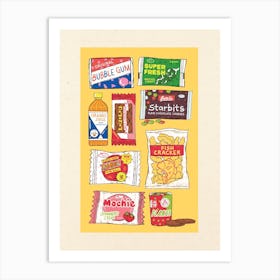 90s Snacks Yellow Art Print