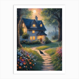 This Little Life ~ Cottage and Cat on a Summer's Eve Art Print