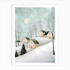 Cozy Winter Wonderland: Snowy Cottage Art for Seasonal Home Décor Art Print