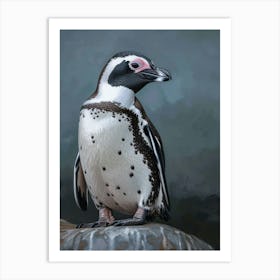 African Penguin Floreana Island Oil Painting 1 Art Print