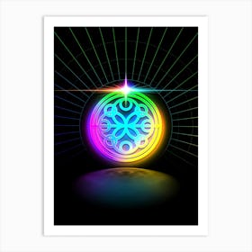 Neon Geometric Glyph in Candy Blue and Pink with Rainbow Sparkle on Black n.0379 Art Print