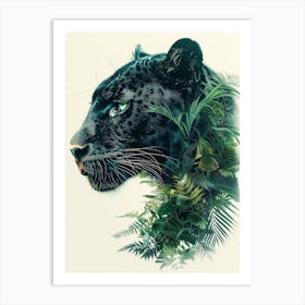 Double Exposure Realistic Black Panther With Jungle 20 Art Print