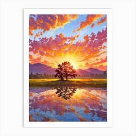 Sunset With Tree Art Print