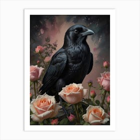 Raven And Roses Art Print