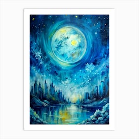 Moon Over The City Art Print