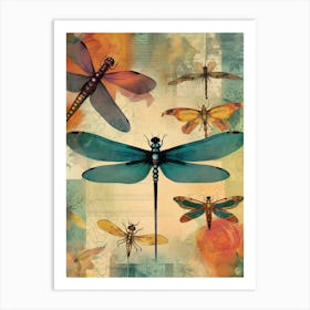 Dragonfly Collage Bright Colours 8 Art Print