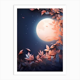 Full Moon In Autumn Leaves Art Print