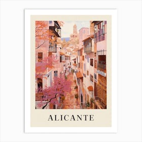 Alicante Spain 2 Vintage Pink Travel Illustration Poster Art Print