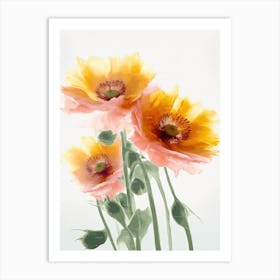 Sunflowers Flowers Acrylic Painting In Pastel Colours 5 Art Print