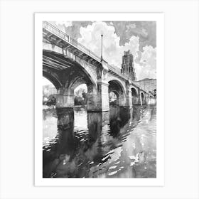 Congress Avenue Bridge Austin Texas Black And White Watercolour 3 Art Print