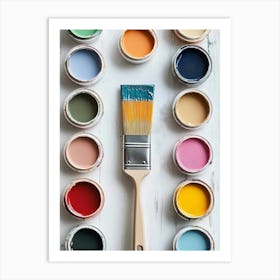 Diy Paint Brush With Colourful Sample Paint Pots Art Print