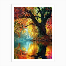 Autumn Tree By The Water Art Print