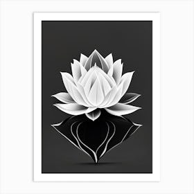 Blooming Lotus Flower In Lake Black And White Geometric 2 Art Print