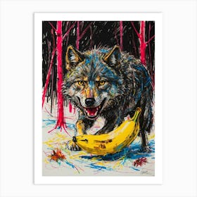 Wolf With Banana Art Print