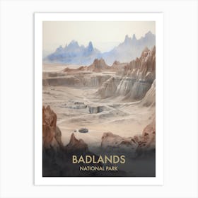 Badlands National Park Watercolour Vintage Travel Poster 2 Art Print