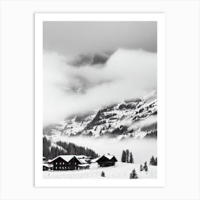 Wengen, Switzerland Black And White Skiing Poster Art Print