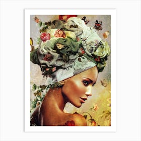 Woman With Flowers On Her Head 4 Art Print