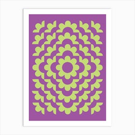 Midcentury Modern Abstract Geometric Flower Pattern Floral in Purple Forest Sage Green 3 Art Print