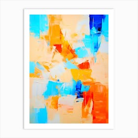 Abstract Painting - Orange, Blue, Cream 1 Art Print