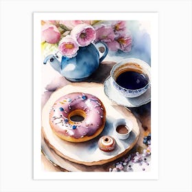 Donuts And Tea, Tablescape Cute Neon 2 Art Print