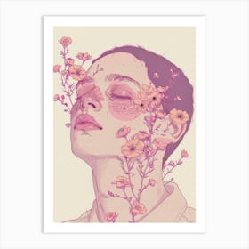 Girl With Flowers On Her Face 1 Art Print