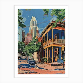 Rainey Street Historic District Austin Texas Colourful Blockprint 3 Art Print