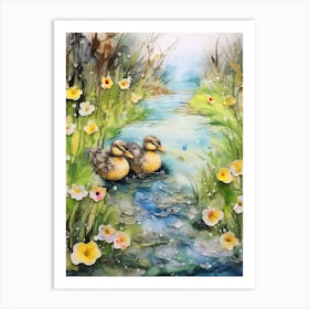Mixed Media Ducks In The Pond 6 Art Print