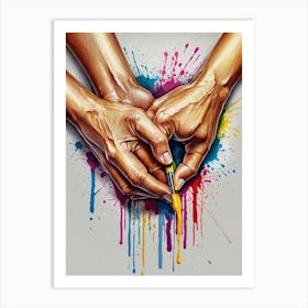 Two Hands Holding Paint Canvas Print Art Print