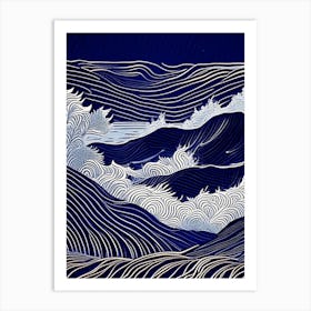 Waves Waterscape Linocut 1 Art Print